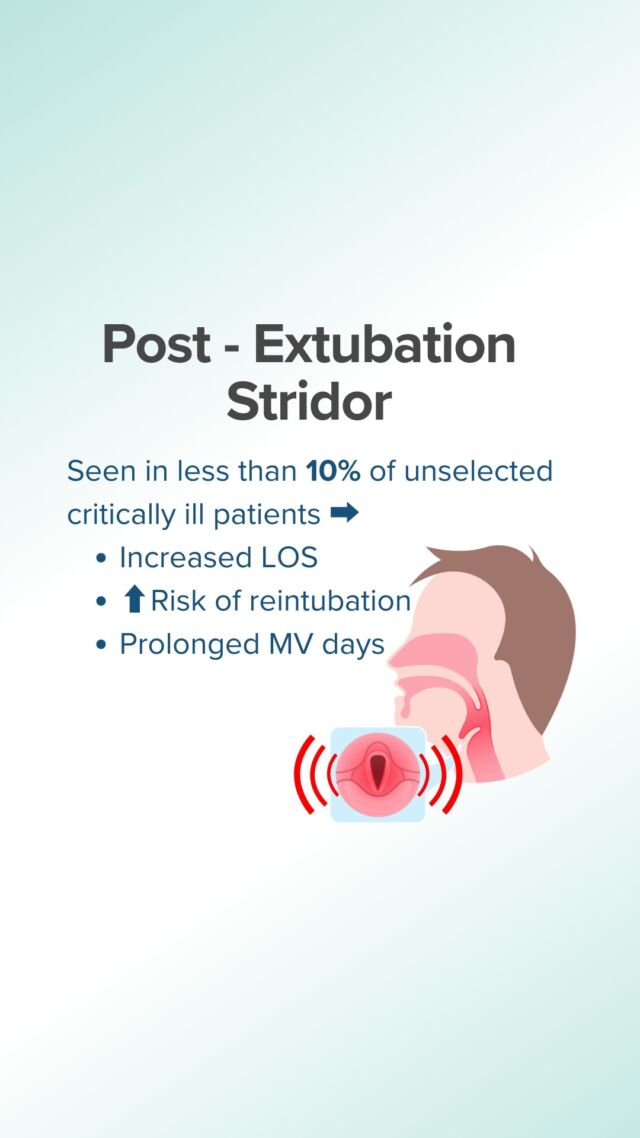 Have you ever heard post-extubation stridor? 

Although post-extubation is uncommon, it is still something we must understand as Critical Care team members. 

It is seen in less than 10% of unselected critically ill patients and is associated with increased risk of reintubation, increased mechanical ventilation days, and increased days spent in the ICU. 

When collaborating with the team to liberate someone from mechanical ventilation, we need to consider the risk factors that can contribute to laryngeal edema. 

A cuff-leak test will be performed to predict the risk of a patient having stridor if the patient meets any of those risk factors. 

However, it is really important to know that a cuff-leak test is not a sensitive indicator for stridor. An absent cuff-leak could indicate laryngeal edema OR that the endotracheal tube is too large compared to the patient's airway. 

Either way, it should prompt further conversation and possible treatment with IV steroids. 

Lastly, a patient can still develop stridor even if they do have a cuff-leak. Again, it isn't sensitive! 

Post-extubation stridor management will depend on how the patient is presenting. Racemic Epinephrine, IV steroids, O₂ support, and close monitoring are typical. 

Immediate reintubation is necessary if there is severe respiratory distress or evidence of airway obstruction. 

#ventilator 
#extubation
#CCRNreview
#CriticalCareNurse
#CriticalCare
#ICUNurse
#NewgradICUNurse
#Newgradnurse
#PCUNurse
#NurseEducator